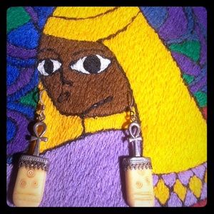 SOLD!   Kemetic Silver & Bone Ankh Earrings